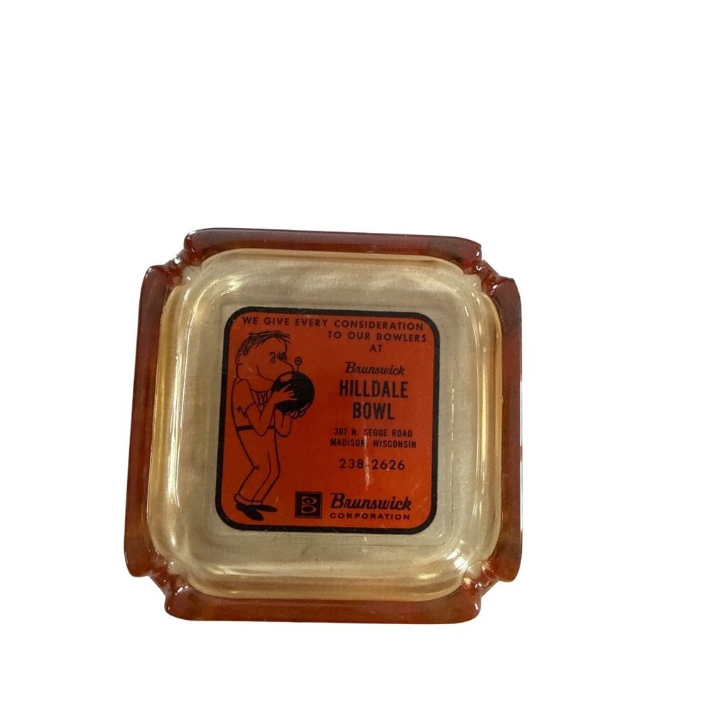 Vtg Brunswick Bowling Hilldale Bowl Madison WI Glass Ashtray